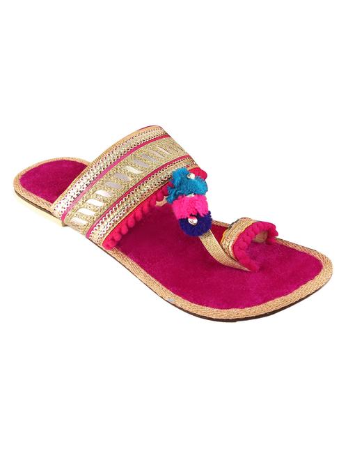 pink pom poms one toe kolhapuri - 13481204 - Very Small Image - 1
