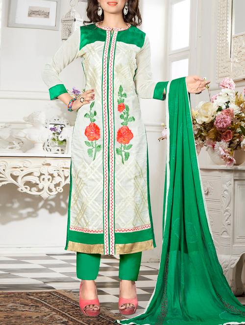 white chanderi cotton unstitched suit - 13481239 - Very Small Image - 1