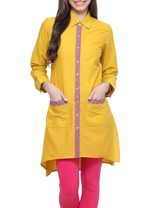 yellow high low kurta - 13500489 - Very Small Image - 1
