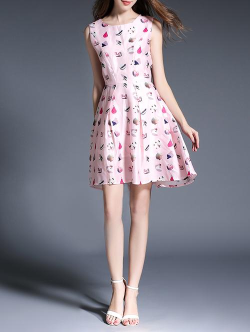 pink satin fit and flare dress - 13500597 - Very Small Image - 1
