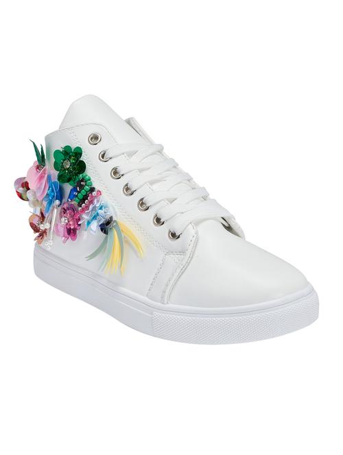 white leatherette laceup sneakers - 13501056 - Very Small Image - 1