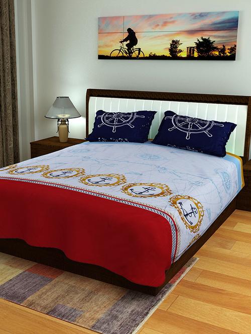 portico new york printed cotton multicolor double bedsheet with 2 pillow cover - 13501083 - Very Small Image - 1