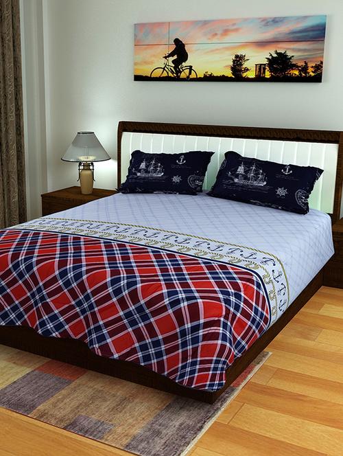 portico new york printed cotton multicolor double bedsheet with 2 pillow cover - 13501087 - Very Small Image - 1
