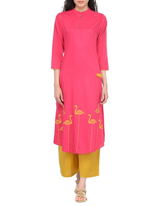 pink rayon a-line kurta - 13549945 - Very Small Image - 1