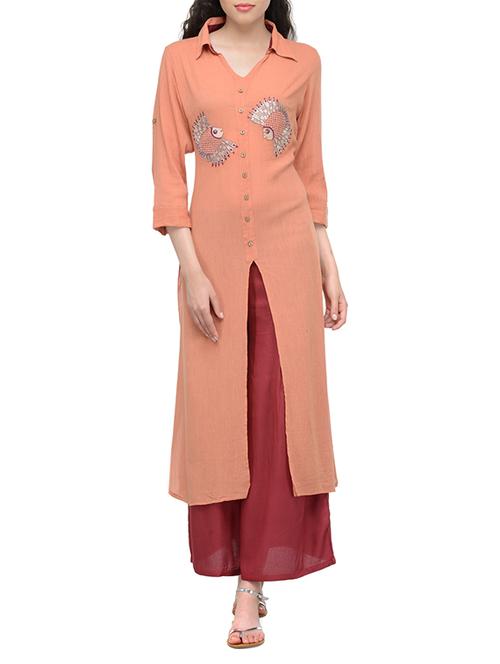 high slit embroidered kurta - 13549948 - Very Small Image - 1