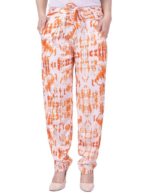 orange printed rayon peg trousers - 13552583 - Very Small Image - 1