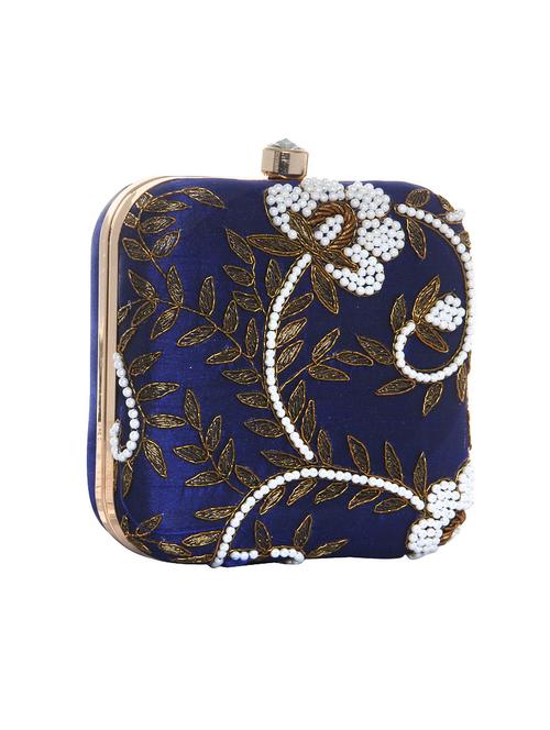 blue silk box clutch - 13552917 - Very Small Image - 1
