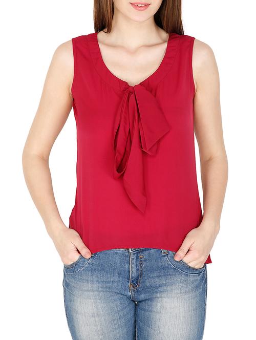solid maroon poly crepe top - 13553371 - Very Small Image - 1