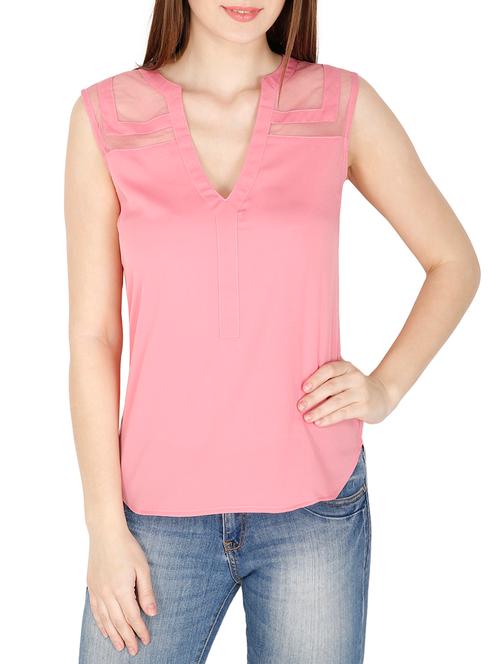 pink poly crepe sleeveless top - 13553427 - Very Small Image - 1