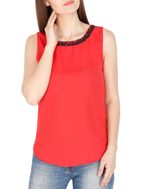 solid red poly georgette top - 13553428 - Very Small Image - 1