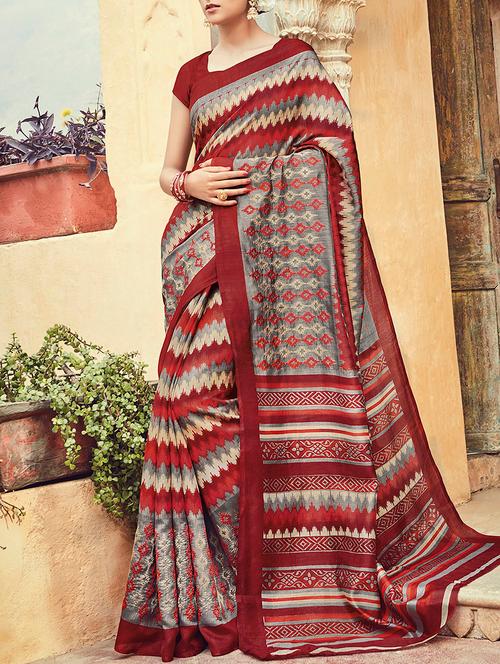 multi colored cotton blend saree with blouse - 13554969 - Very Small Image - 1