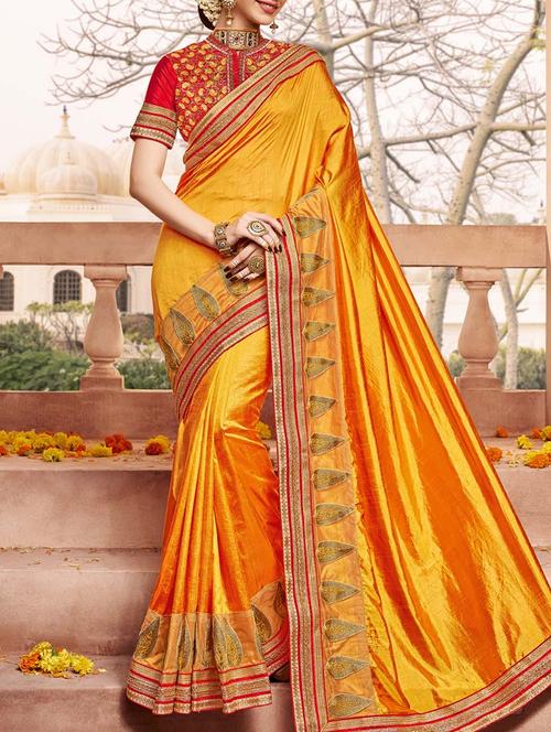 yellow silk bordered saree with blouse - 13555038 - Very Small Image - 1
