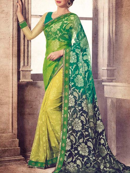 yellow woven half and half saree with blouse - 13555052 - Very Small Image - 1