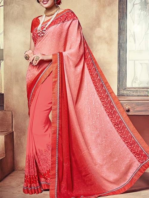 pink georgette embroidered saree with blouse - 13555078 - Very Small Image - 1