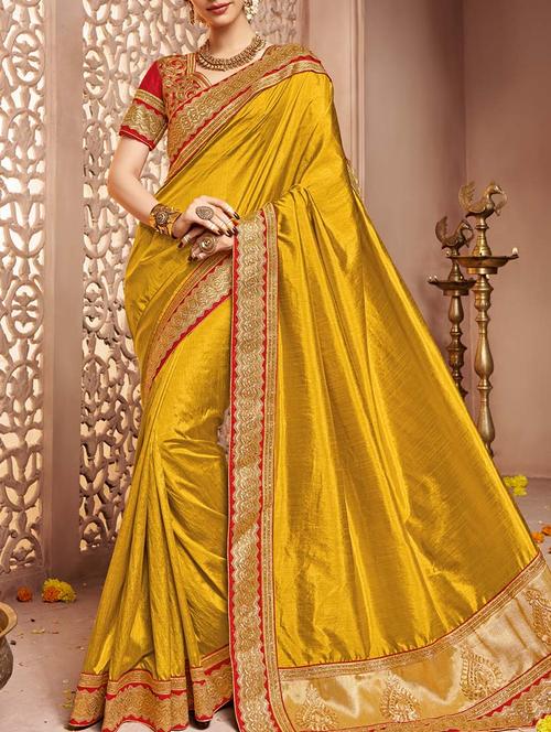 yellow bordered saree with blouse - 13555088 - Very Small Image - 1