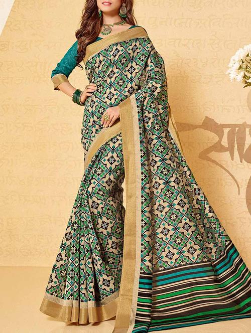 multic colored printed silk saree with blouse - 13555114 - Very Small Image - 1