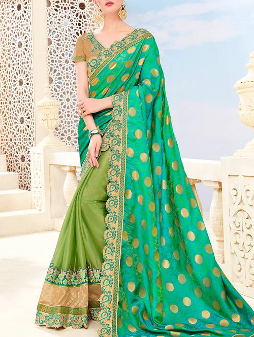 greenhalf and half saree with blouse - 13555139 - Very Small Image - 1