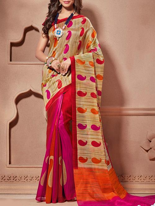 multi colored paisley printed saree with blouse - 13555221 - Very Small Image - 1
