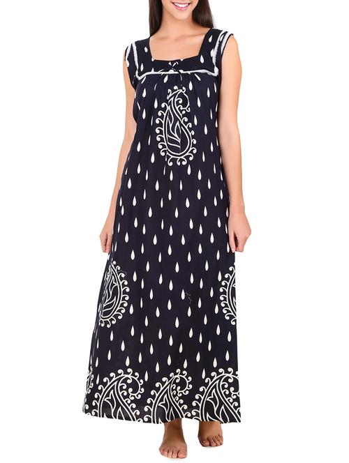 navy blue printed cotton gown - 13555294 - Very Small Image - 1