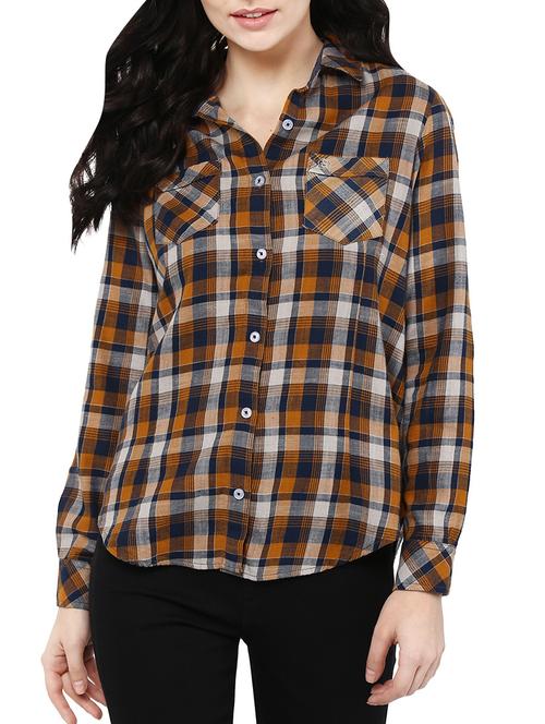 brown checkered cotton shirt - 13555718 - Very Small Image - 1