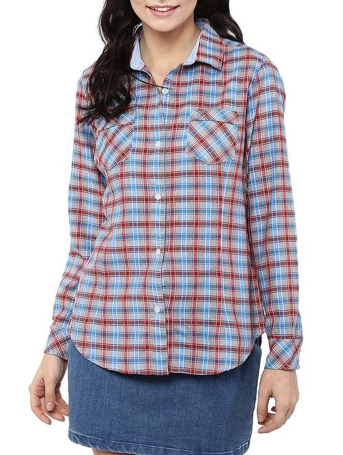 grey checkered cotton shirt - 13555722 - Very Small Image - 1