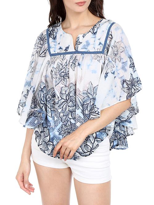 blue kimono sleeve top with lace detail - 13556153 - Very Small Image - 1