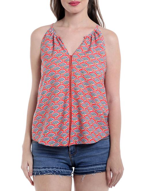 printed cami top with centre front and back ladder lace detail - 13556154 - Very Small Image - 1
