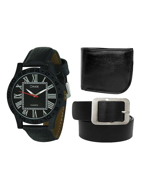 crude stylish combo of watch-rg697 with leather belt & wallet - 13556579 - Very Small Image - 1