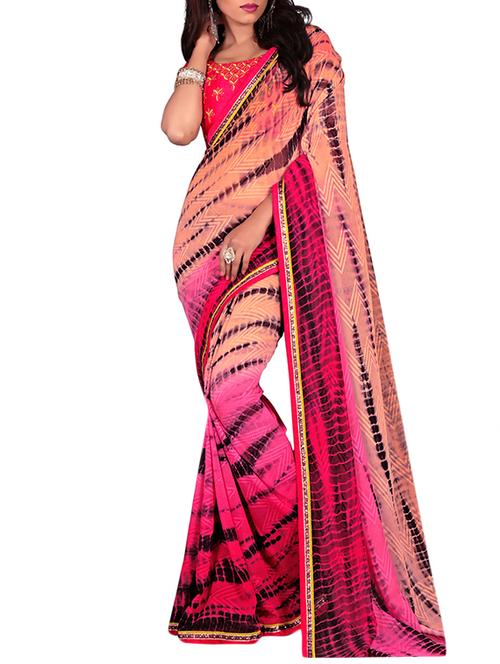 orange colored printed saree - 13556855 - Very Small Image - 1