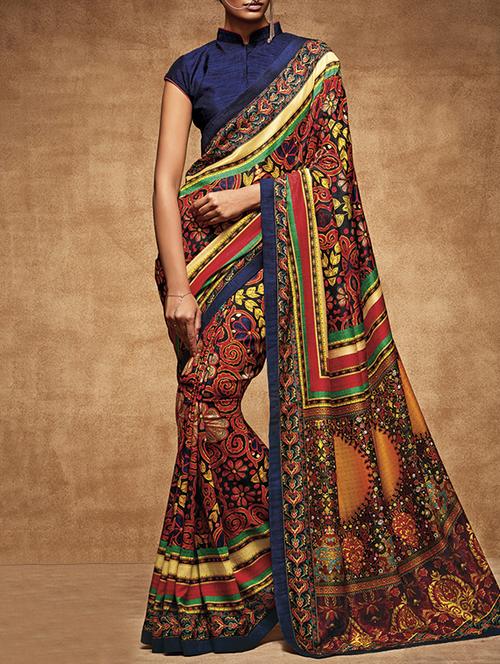 multi colored silk printed saree with blouse - 13556866 - Very Small Image - 1