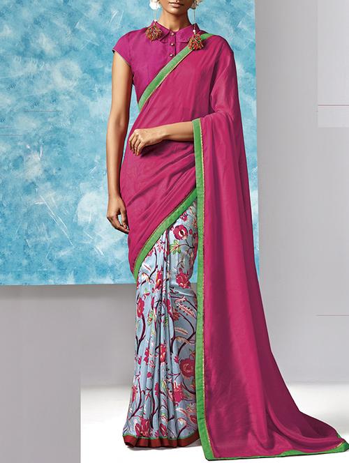 pink cotton half and half saree - 13556883 - Very Small Image - 1