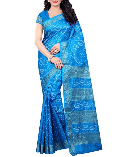 sky blue silk bandhani saree - 13566503 - Very Small Image - 1