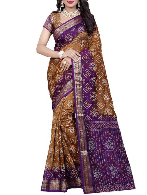 brown & green art silk bandhani saree - 13566515 - Very Small Image - 1