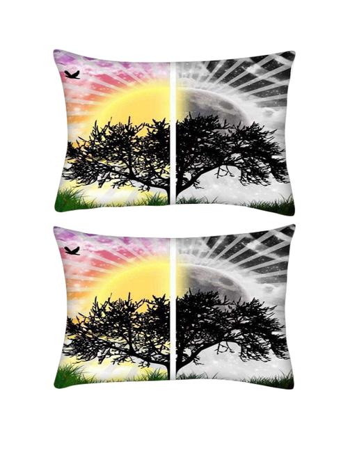 snoogg pack of two scenary day & night rectangle toss throw pillow cushion cover decoarative pillow case 14 x 07" - 13570848 - Very Small Image - 1