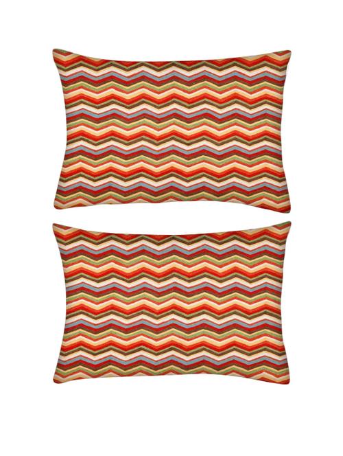 snoogg pack of two waves pattern reddish 2525 rectangle toss throw pillow cushion cover decoarative pillow case 14 x 07" - 13571004 - Very Small Image - 1