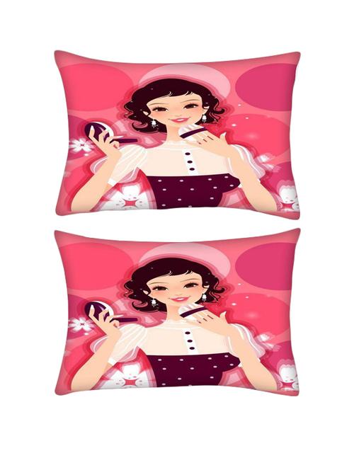snoogg pack of two woman putting on her make up 2845 rectangle toss throw pillow cushion cover decoarative pillow case 14 x 07" - 13571184 - Very Small Image - 1