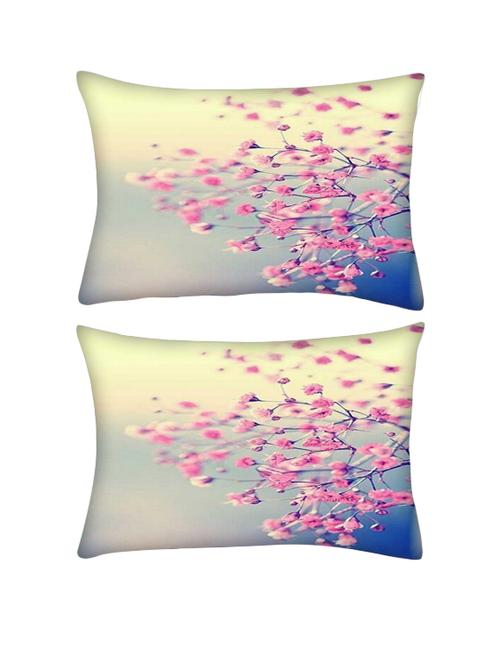 snoogg pack of two pink flowers serene rectangle toss throw pillow cushion cover decoarative pillow case 14 x 07" - 13571302 - Very Small Image - 1