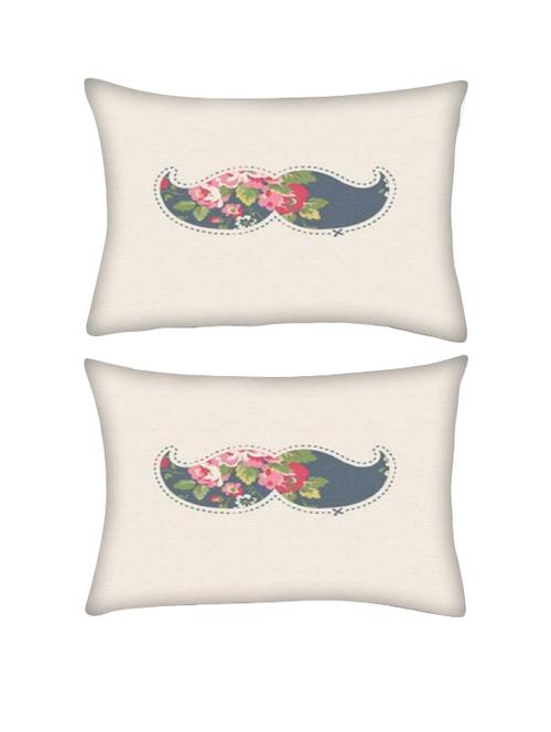 snoogg pack of two mustache floral rectangle toss throw pillow cushion cover decoarative pillow case 14 x 07" - 13571458 - Very Small Image - 1