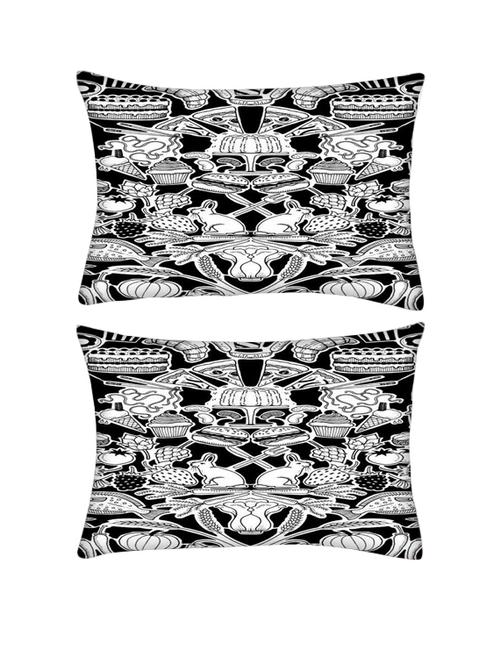 snoogg pack of two black and white feast rectangle toss throw pillow cushion cover decoarative pillow case 14 x 07" - 13571592 - Very Small Image - 1