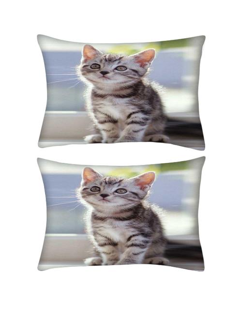 snoogg pack of two lover kitty rectangle toss throw pillow cushion cover decoarative pillow case 14 x 07" - 13571701 - Very Small Image - 1