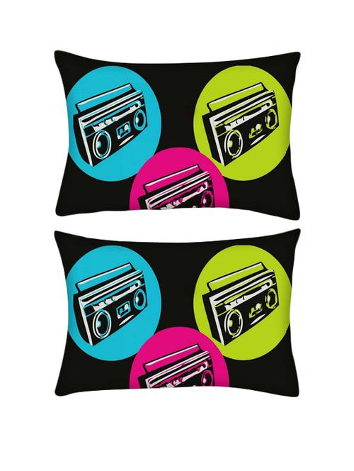 snoogg pack of two boombox colourful rectangle toss throw pillow cushion cover decoarative pillow case 14 x 07" - 13571782 - Very Small Image - 1