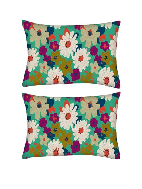 snoogg pack of two vintage flowers rectangle toss throw pillow cushion cover decoarative pillow case 14 x 07" - 13571786 - Very Small Image - 1