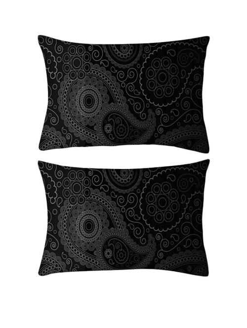 snoogg pack of two paisely pattern black rectangle toss throw pillow cushion cover decoarative pillow case 14 x 07" - 13571796 - Very Small Image - 1
