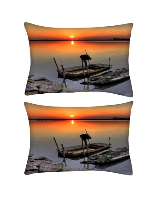 snoogg pack of two ship sunset rectangle toss throw pillow cushion cover decoarative pillow case 14 x 07" - 13571818 - Very Small Image - 1