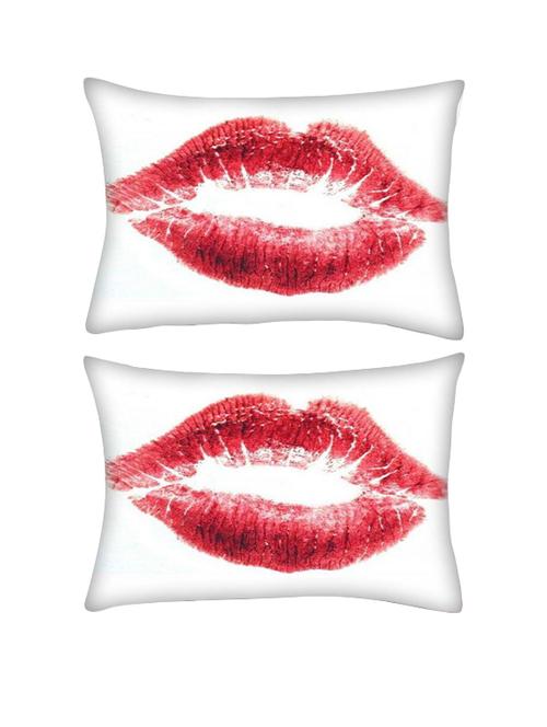 snoogg pack of two red lips kiss rectangle toss throw pillow cushion cover decoarative pillow case 14 x 07" - 13571830 - Very Small Image - 1