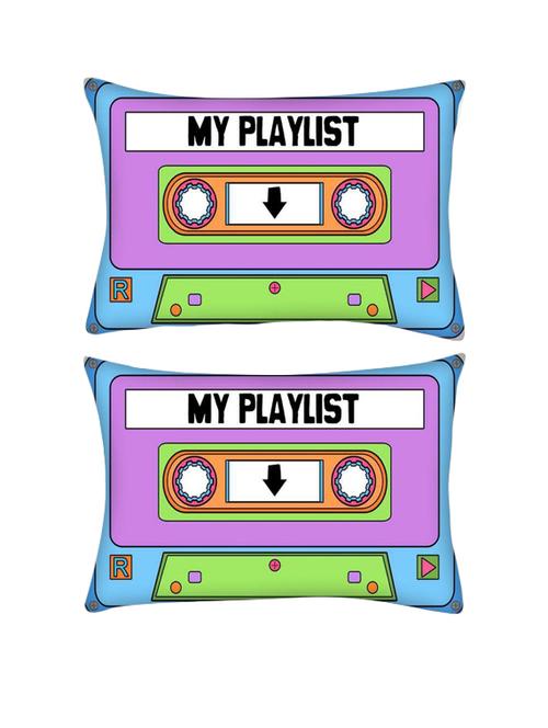 snoogg pack of two casette playlist rectangle toss throw pillow cushion cover decoarative pillow case 14 x 07" - 13571903 - Very Small Image - 1