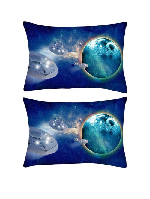 snoogg pack of two aliens spacecrafts rectangle toss throw pillow cushion cover decoarative pillow case 14 x 07" - 13572046 - Very Small Image - 1
