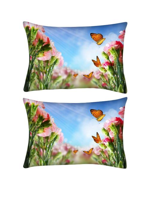 snoogg pack of two butterfly on flowers rectangle toss throw pillow cushion cover decoarative pillow case 14 x 07" - 13572180 - Very Small Image - 1