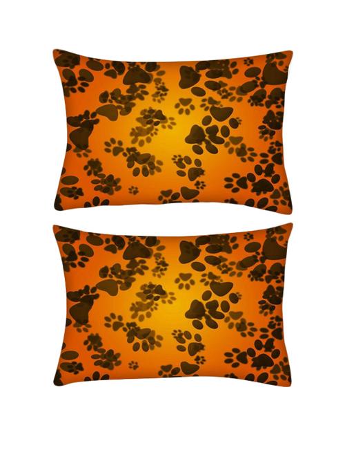 snoogg pack of two dog paws orange background rectangle toss throw pillow cushion cover decoarative pillow case 14 x 07" - 13572279 - Very Small Image - 1