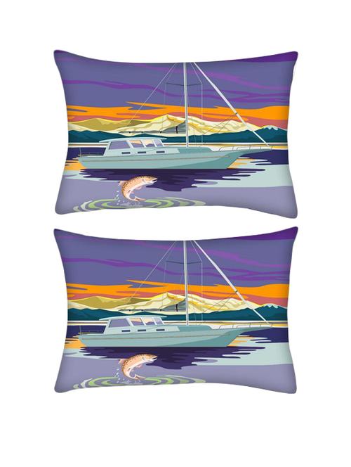 snoogg pack of two sailboat retro rectangle toss throw pillow cushion cover decoarative pillow case 14 x 07" - 13572442 - Very Small Image - 1